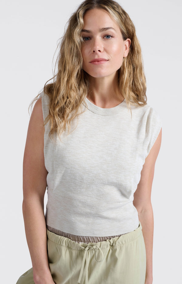 Yaya Mouwloze Top Met Schouderdetails Soft Grey