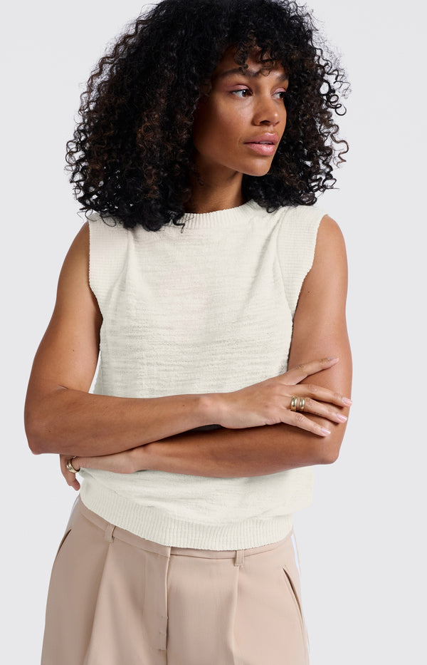 Yaya Mouwloze Top Met Textuur Barely Blue