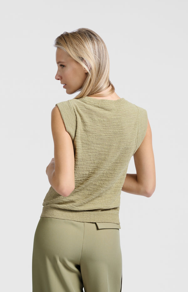 Yaya Mouwloze Top Met Textuur Soft Green