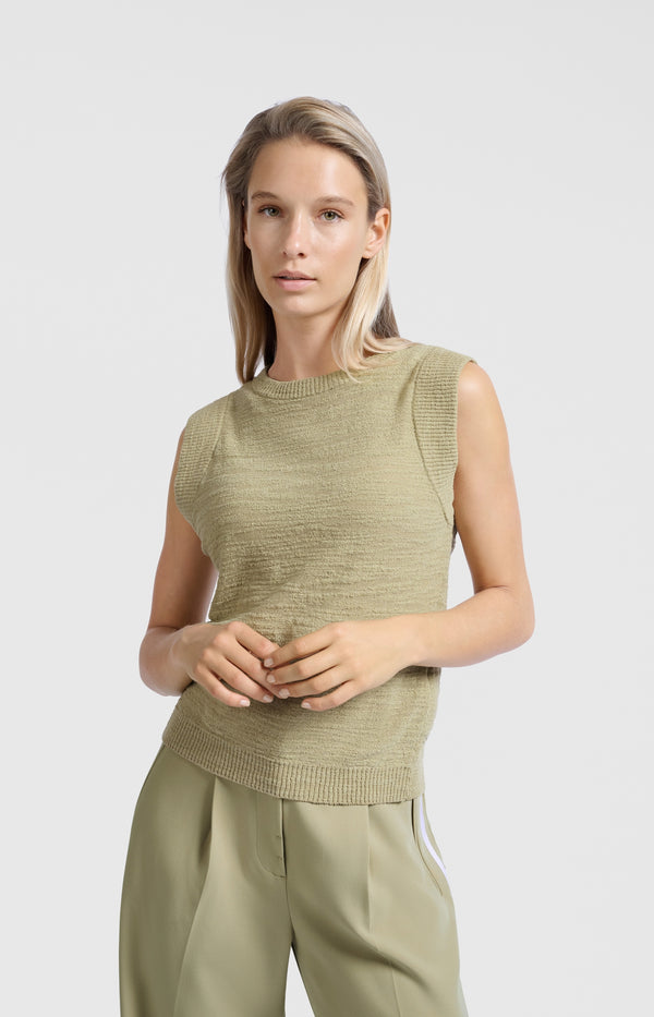 yaya Mouwloze top met textuur Soft Green