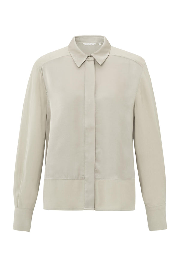 Yaya Satijnen Blouse Met Gemengde Texturen Feather