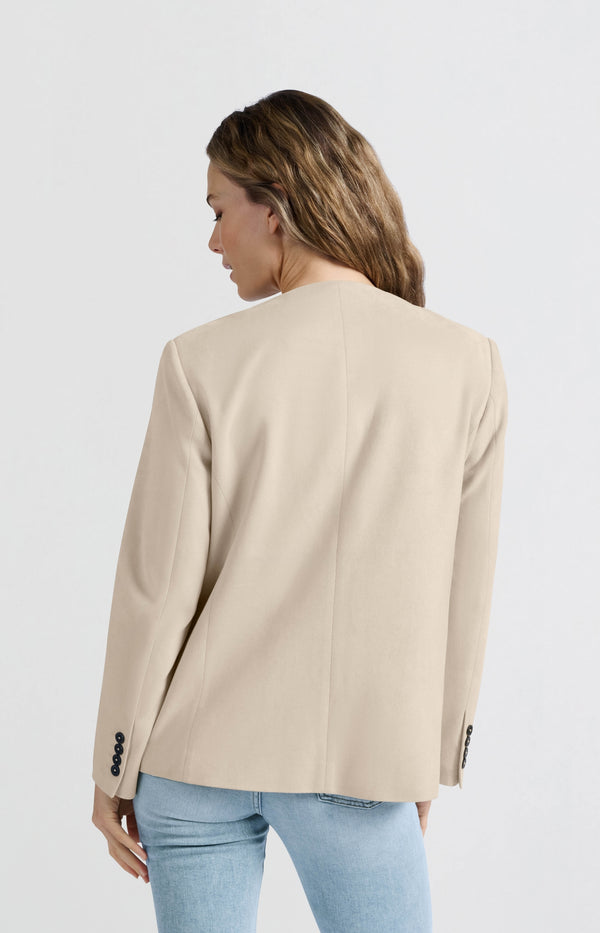 Yaya Suedine Blazer Zonder Kraag Humus Beige