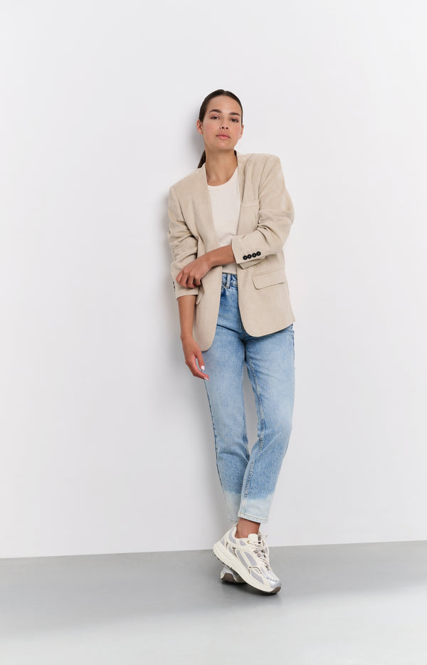 Yaya Suedine Blazer Zonder Kraag Humus Beige