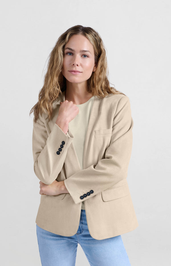 yaya Suedine blazer zonder kraag Humus Beige yaya Suedine blazer zonder kraag Humus Beige