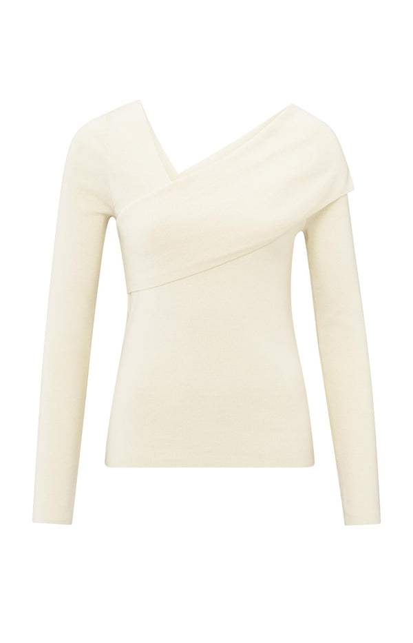 Yaya Top Met Overslaghals Off White Knit