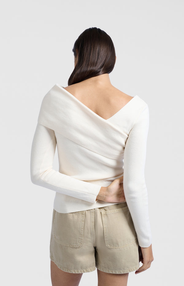 Yaya Top Met Overslaghals Off White Knit