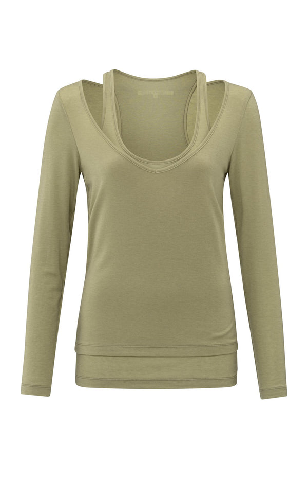 Yaya Twee-in-één Top Met Lange Mouwen Soft Green