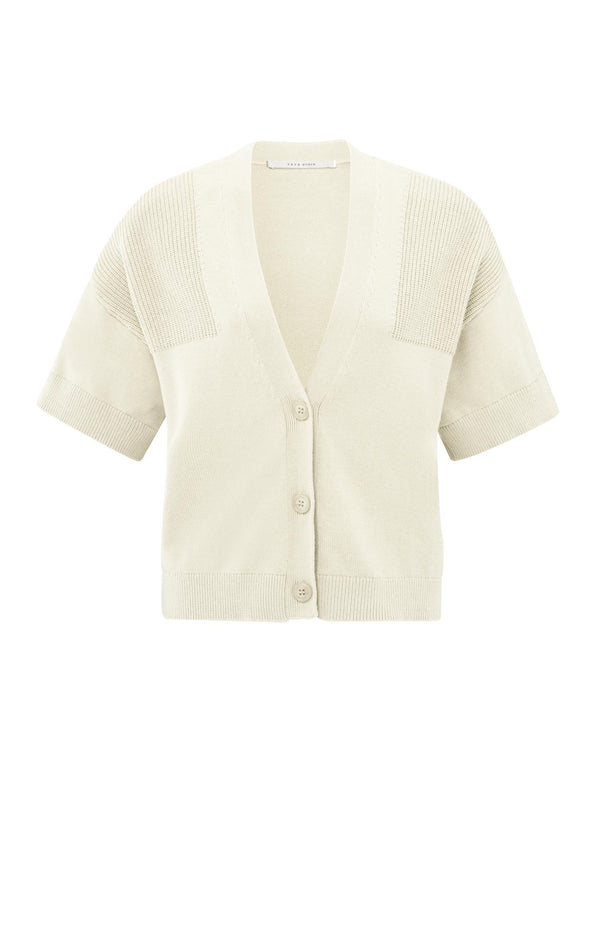 Yaya Vest Met Ribdetails Off White Knit