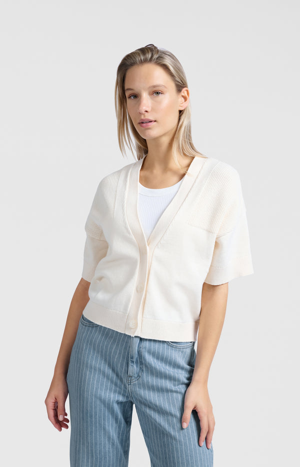 Yaya Vest Met Ribdetails Off White Knit