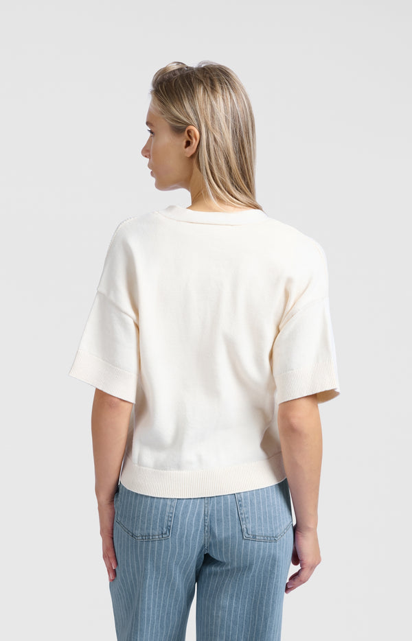 Yaya Vest Met Ribdetails Off White Knit