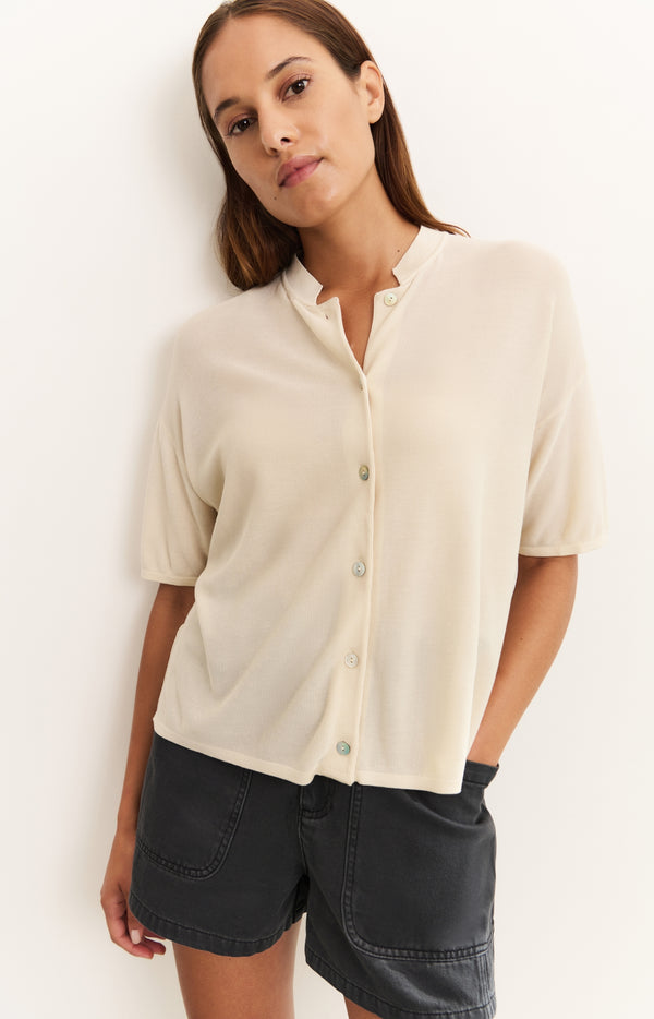 yaya Vest met textuur en korte mouwen Summer Sand