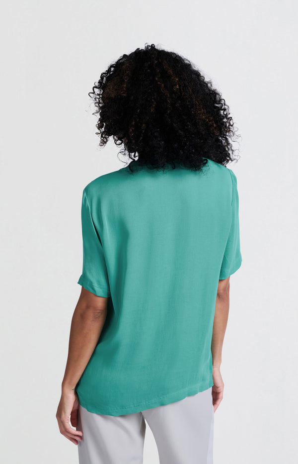 Yaya Zacht Geweven T-shirt Met Ronde Hals En Korte Mouwen Lagoon Blue