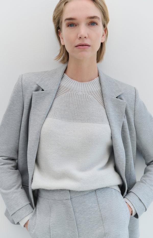 yaya Zachte grijze melange blazer met stikdetails Medium Grey Melange yaya Zachte grijze melange blazer met stikdetails Medium Grey Melange