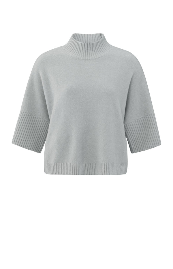 Yaya Zachte Trui Met Hoge Hals En Driekwart Mouwen Harbor Mist Grey