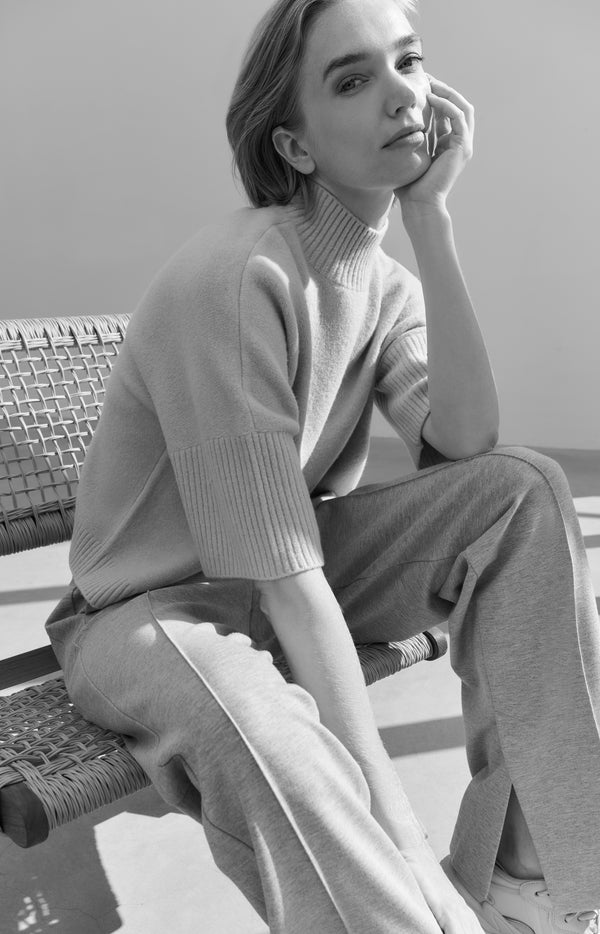 yaya Zachte trui met hoge hals en driekwart mouwen Harbor Mist Grey