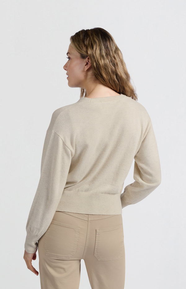 Yaya Zachte Trui Met V-hals En Borstzakken Light Beige Melange