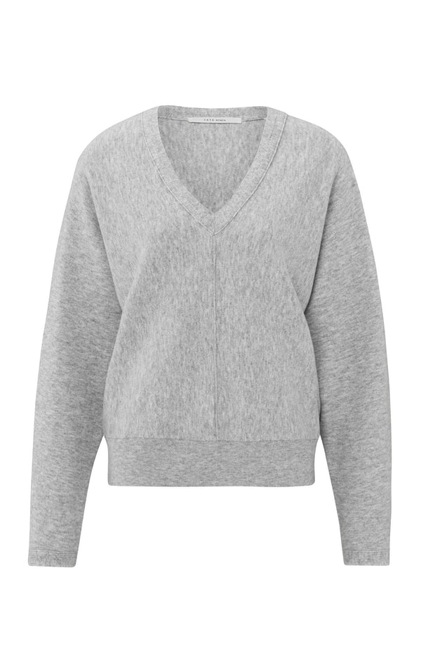 Yaya Zachte Trui Met V-hals En Vleermuismouwen Medium Grey Melange