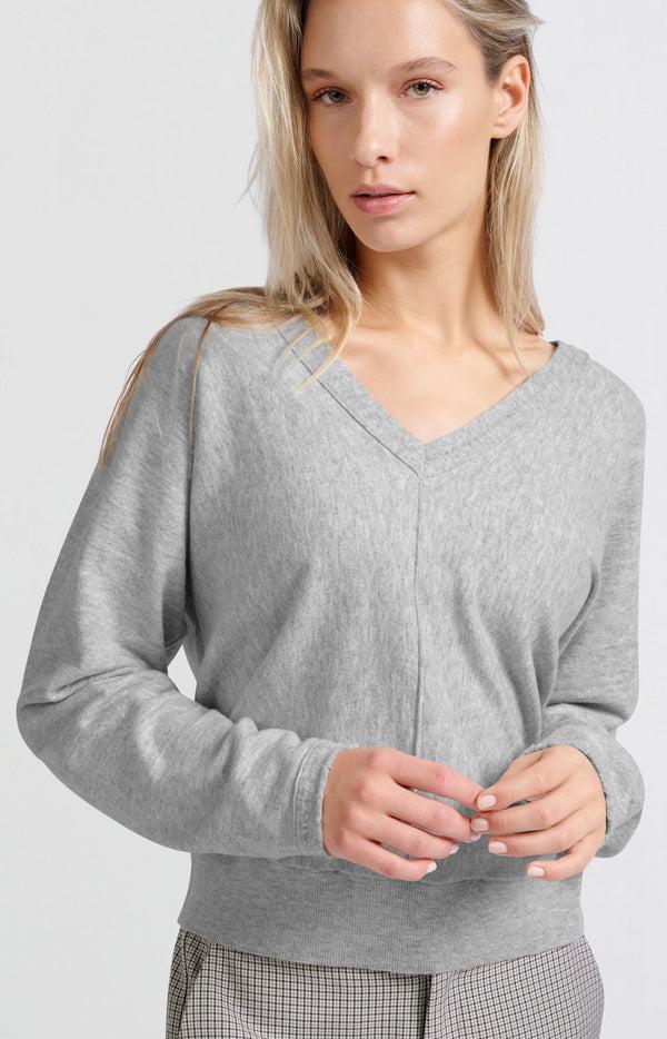 Yaya Zachte Trui Met V-hals En Vleermuismouwen Medium Grey Melange