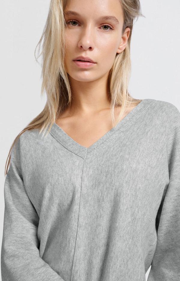 yaya Zachte trui met V-hals en vleermuismouwen Medium Grey Melange