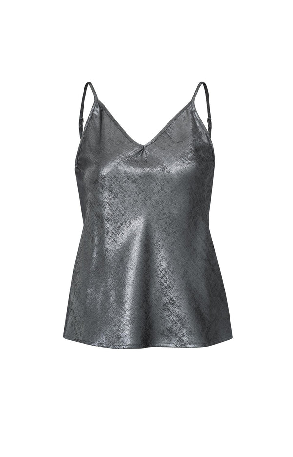 Yaya Zilveren Metallic Singlet Met Dunne Bandjes Dark Metal Grey