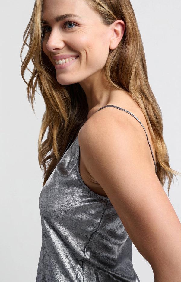 Yaya Zilveren Metallic Singlet Met Dunne Bandjes Dark Metal Grey