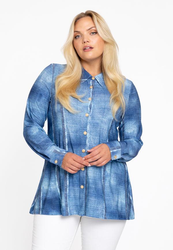 yoek A-lijn blouse FRAYED - Blauw
