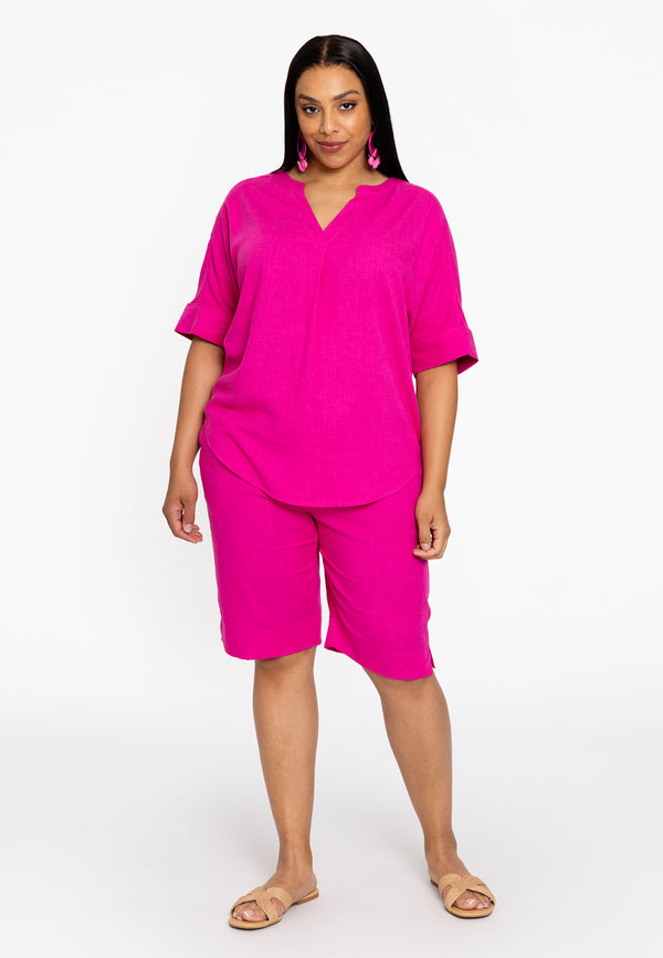 yoek Bermuda LINEN MIX - Roze
