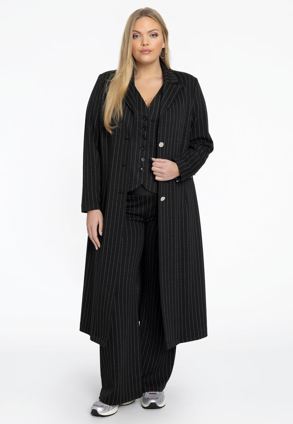 yoek Blazer lang PINSTRIPE - Zwart
