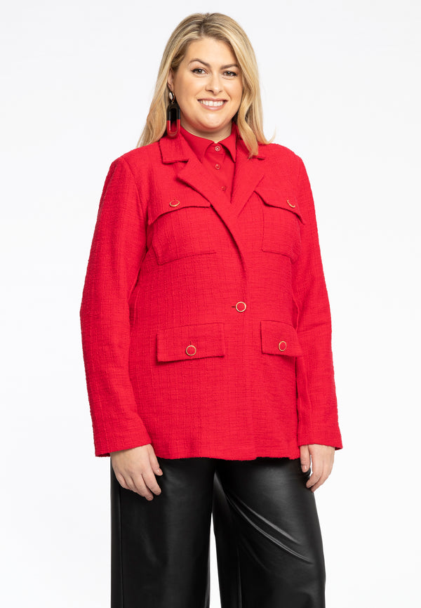 yoek Blazer met zakken BOUCLE - Rood