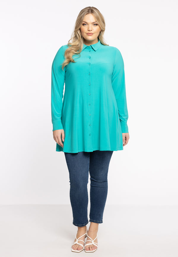 Yoek Blouse A-lijn DOLCE - Turquoise