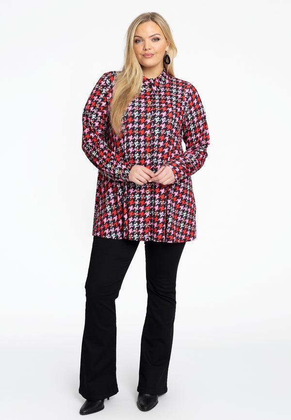 Yoek Blouse Flare PIED DE POULE - Rood