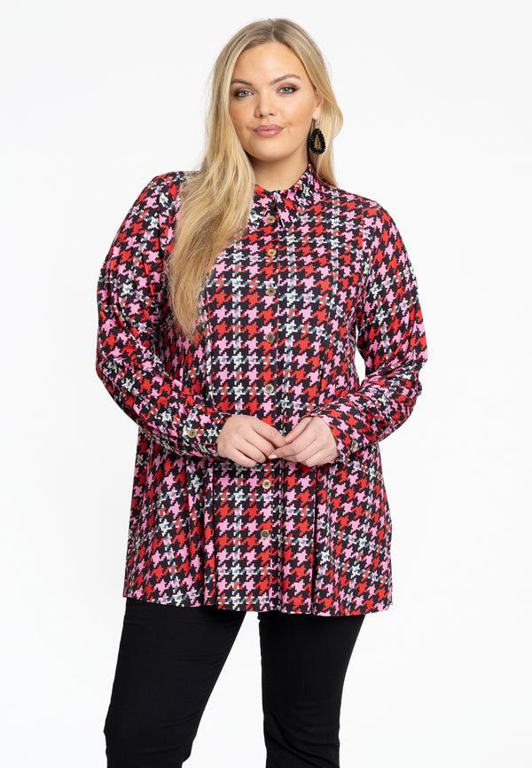 yoek Blouse flare PIED DE POULE - Rood