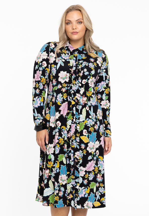 yoek Blouse-jurk FLOWERPOWER - Zwart