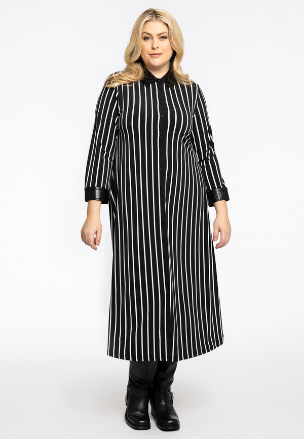 Yoek Blouse Jurk Met Croco Kraag STRIPES - Zwart