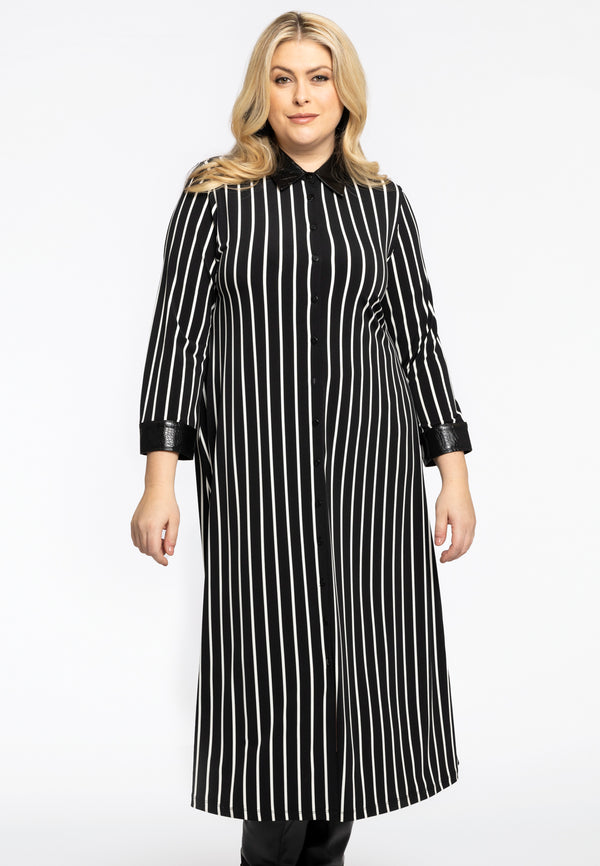 yoek Blouse Jurk met croco kraag STRIPES - Zwart