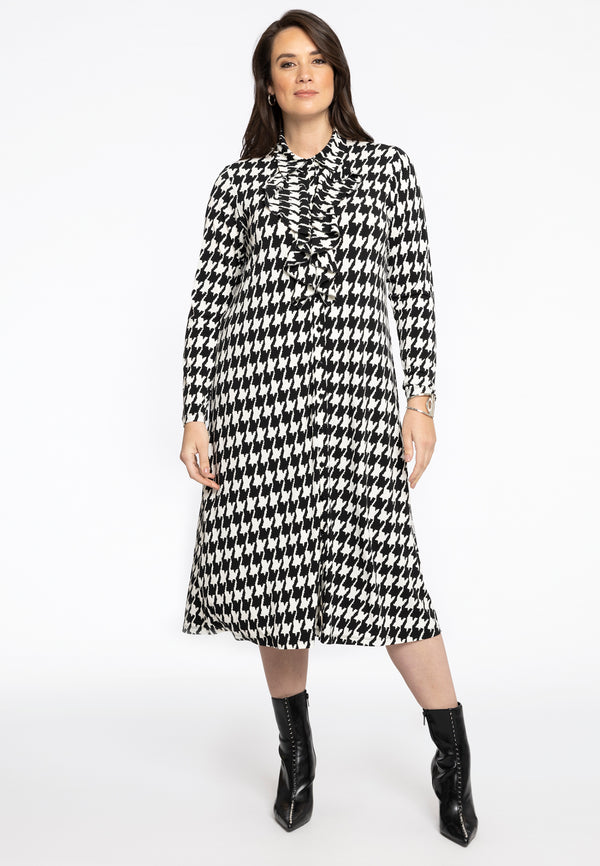 Yoek Blouse Jurk Met Ruches PIED DE POULE - Zwart