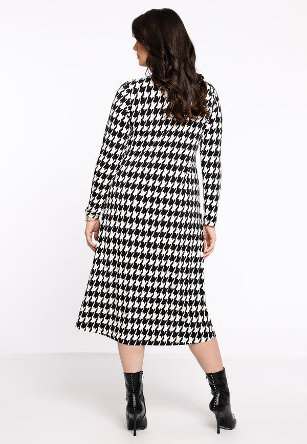 Yoek Blouse Jurk Met Ruches PIED DE POULE - Zwart