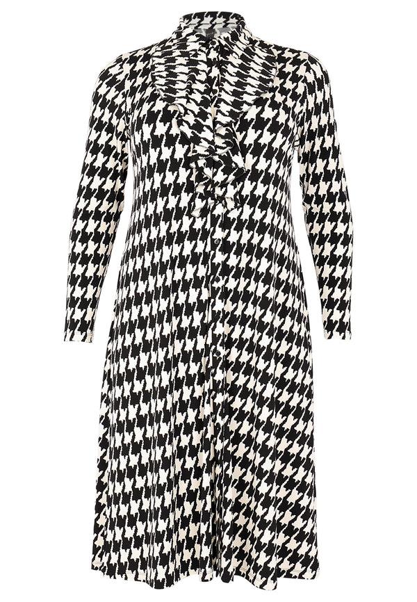 Yoek Blouse Jurk Met Ruches PIED DE POULE - Zwart