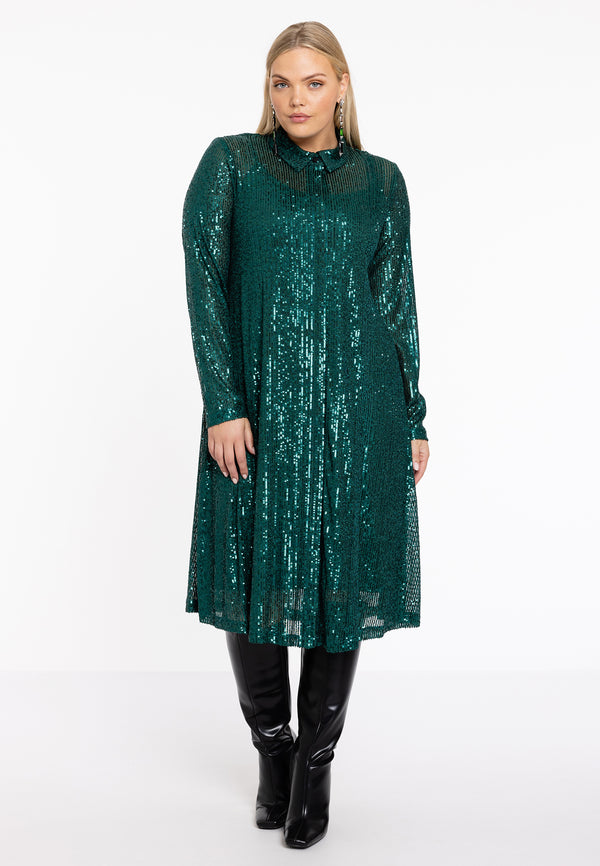 Yoek Blouse Jurk Paillettes - Groen