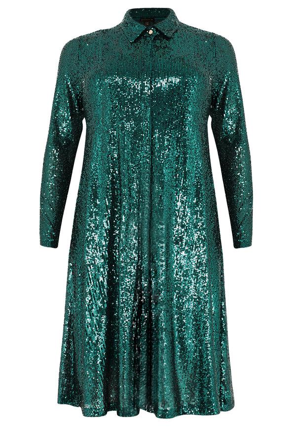 Yoek Blouse Jurk Paillettes - Groen
