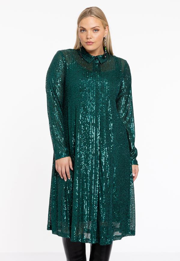 yoek Blouse jurk paillettes - Groen