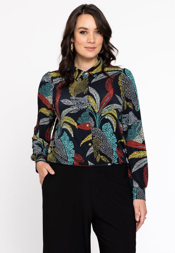 yoek Blouse kort PALM LEO - Zwart
