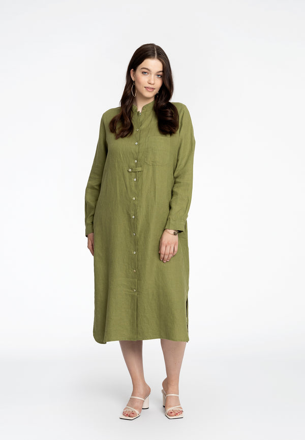 Yoek Blouse Lang LINEN - Groen