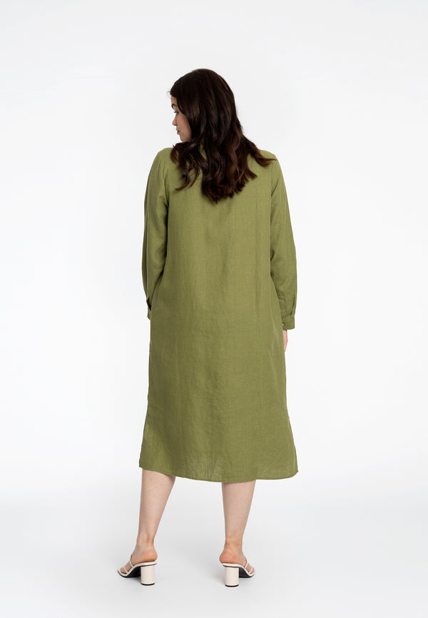 Yoek Blouse Lang LINEN - Groen