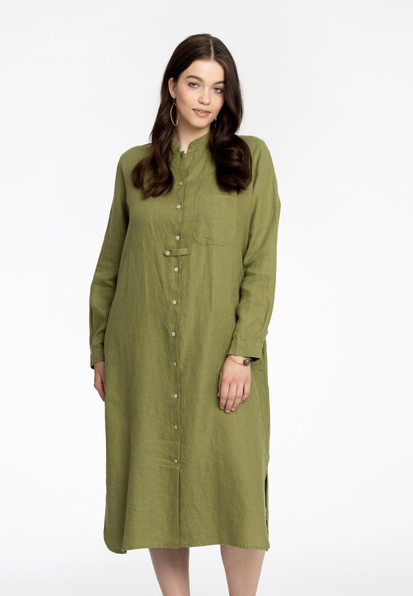 yoek Blouse lang LINEN - Groen