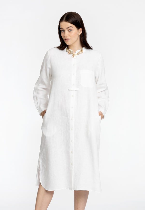 yoek Blouse lang LINEN - Wit