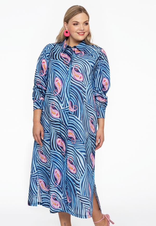 yoek Blouse lang PAISLEY - Blauw