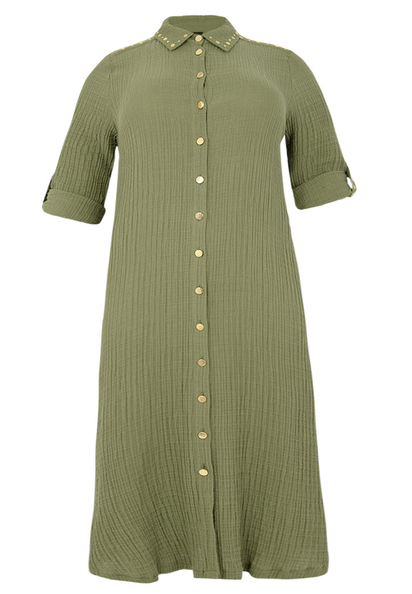 Yoek Blouse Lang Studs BUBBLE - Lichtgroen