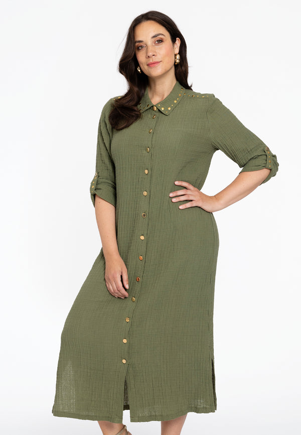 yoek Blouse lang studs BUBBLE - Lichtgroen