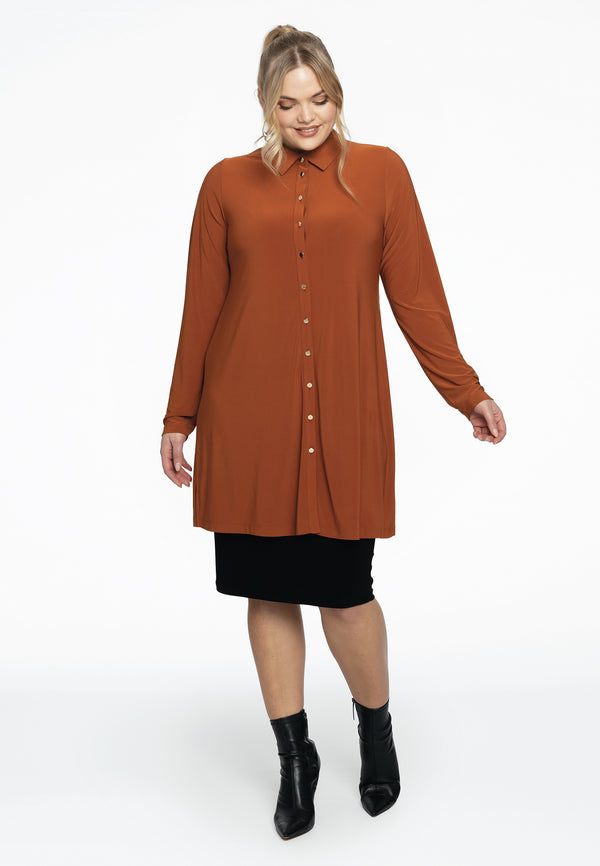 Yoek Blouse Met Gouden Knoopjes DOLCE - Mid Brown